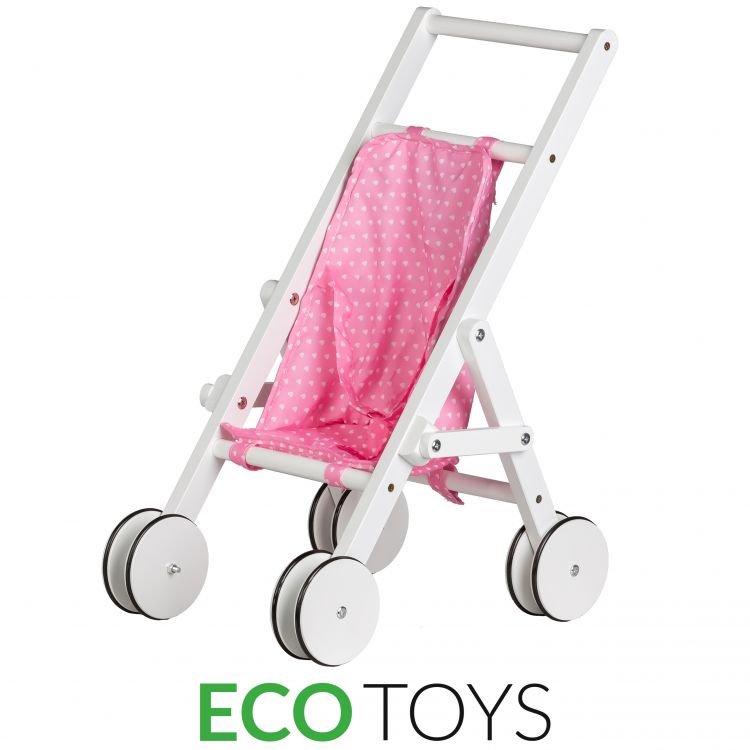 Drewniany wózek dla lalek pchacz chodzik ECOTOYS WDF010